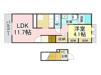 ウエスト アヴェニューB(1LDK/2階)の間取り写真