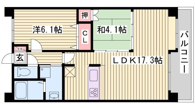 レジディア三宮東(2LDK/11階)の間取り写真