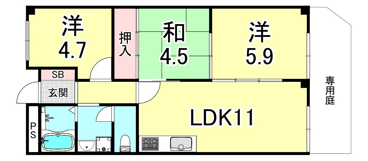 高尾台ハイツ(3LDK/2階)の間取り写真