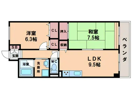 ハイツ天王寺1号館(2LDK/1階)の間取り写真