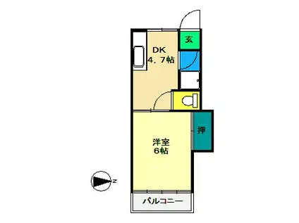 日月マンション(1DK/5階)の間取り写真