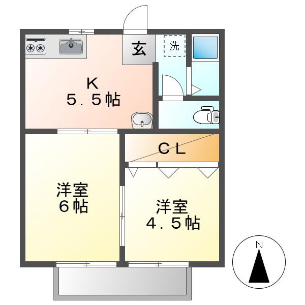 グリーンヒルズ A棟(2K/2階)の間取り写真