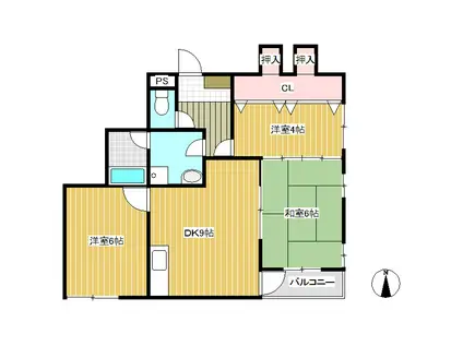 プシケ毘沙門マンション(3DK/3階)の間取り写真