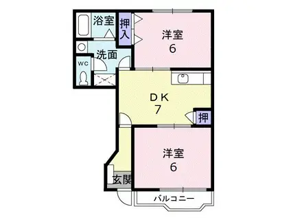 ヒルズハウスソレイユ(2DK/1階)の間取り写真