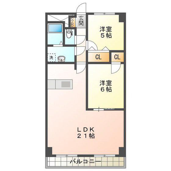 プロミネント四日市(2LDK/2階)の間取り写真