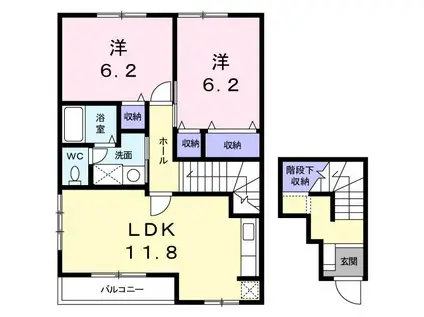 ボヤージュC(2LDK/2階)の間取り写真
