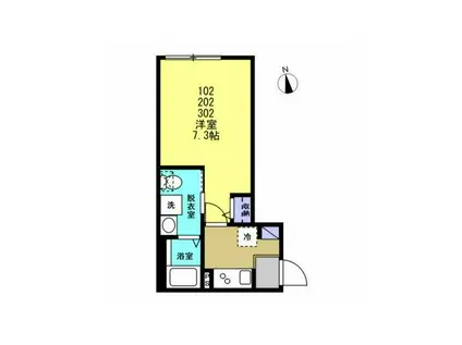 ベイルーム本厚木グラン(1K/3階)の間取り写真