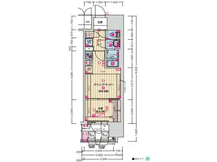 ソルテラス神戸栄町通(1DK/2階)の間取り写真