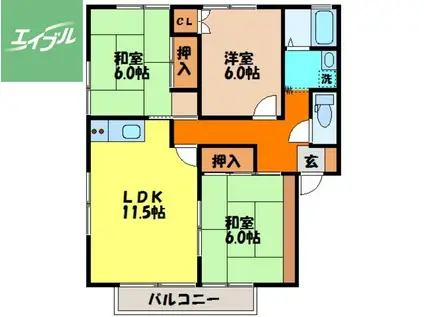 ハイカムールはたぐちB(3LDK/1階)の間取り写真