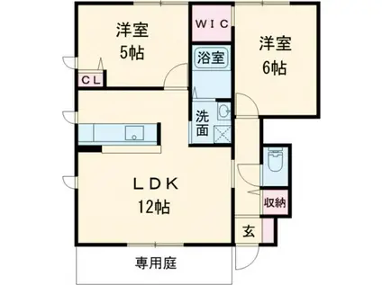 カーザ上の原 A棟(2LDK/1階)の間取り写真