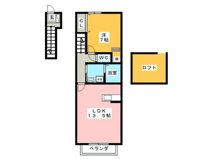 モデラート(1LDK/2階)の間取り写真