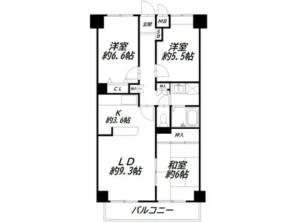 グリーンヴィラ武庫(3LDK/4階)の間取り写真