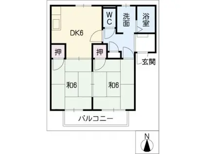 グリーンヒルタウンB棟(2DK/2階)の間取り写真