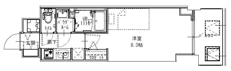 S-RESIDENCE江坂LIBLE(1K/11階)の間取り写真
