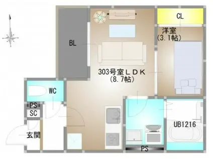 REGALEST 下伊福本町IV(1LDK/3階)の間取り写真