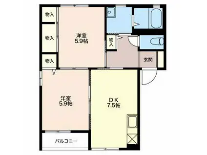 サニーフラットM(2DK/2階)の間取り写真