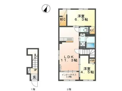 リヴィエール(2LDK/2階)の間取り写真