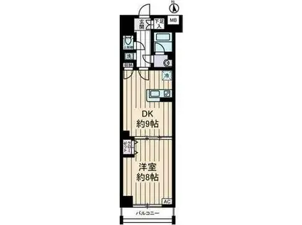 いずみマンションII(1LDK/8階)の間取り写真