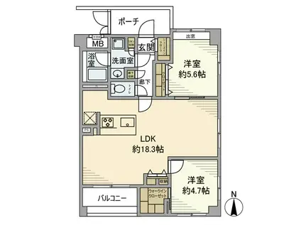 コスモ錦糸町グランシティ(2LDK/4階)の間取り写真