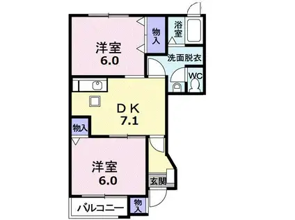 ヴィラ・ローゼII(2DK/1階)の間取り写真