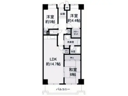 フレシア西宮(3LDK/8階)の間取り写真