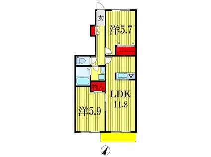 アルフラット椿森B(2LDK/1階)の間取り写真