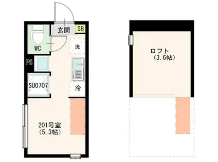 ハーモニーテラス練馬下石神井(ワンルーム/2階)の間取り写真