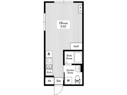 AIR TOWER NISHIAZABU(ワンルーム/2階)の間取り写真