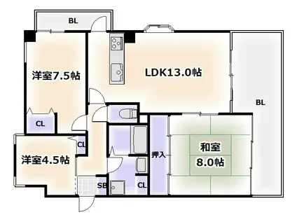 リベラルパレス文の里(3LDK/5階)の間取り写真