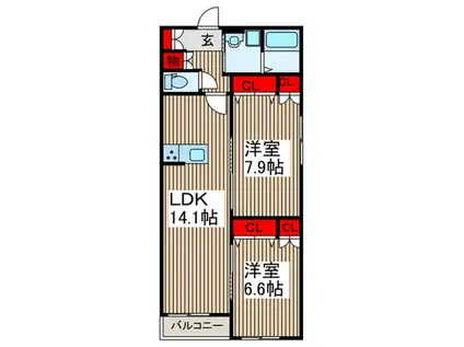 麻利サウスルーチェ(2LDK/3階)の間取り写真