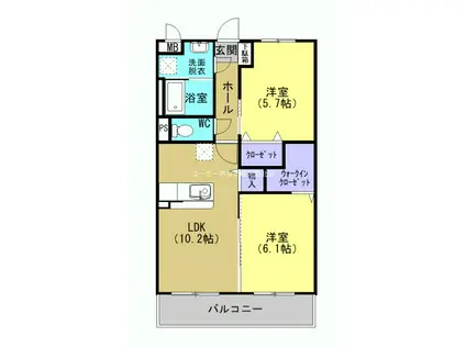 ヒルズ伊敷台(2LDK/3階)の間取り写真