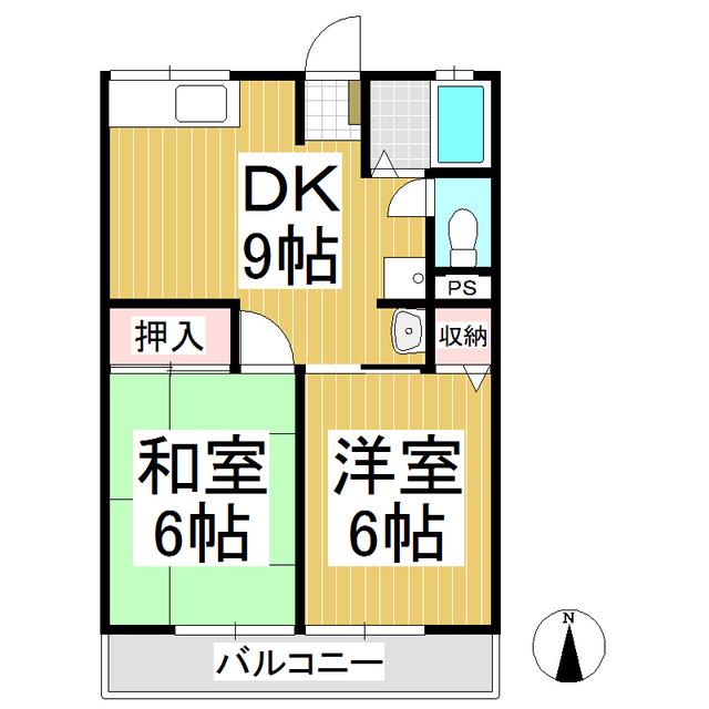 ヴェルジェ山口(2DK/2階)の間取り写真