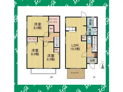 トークヴィレッジVA棟(3LDK/1階)の間取り写真