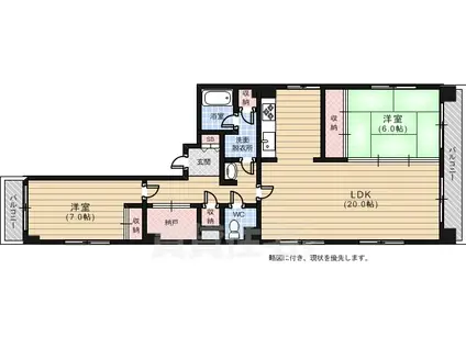 サン幟町(2LDK/4階)の間取り写真