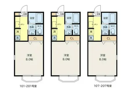 コートドール(1K/2階)の間取り写真