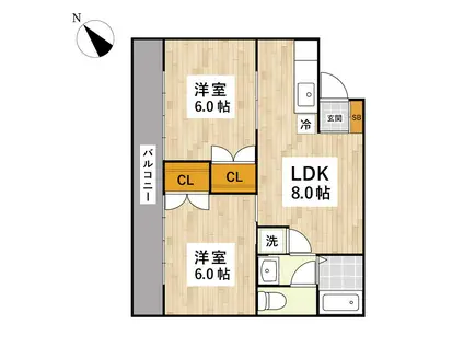 グランデュール健軍(2LDK/2階)の間取り写真