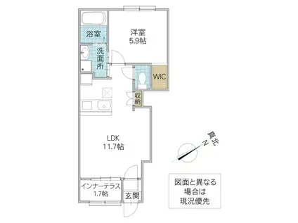 那珂市菅谷字江向東アパート(1LDK/1階)の間取り写真