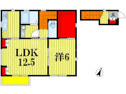 サザンクロス(1LDK/2階)の間取り写真