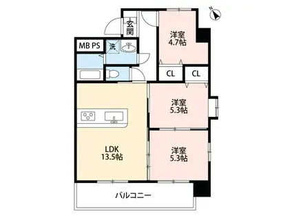 新屋敷ピアッツァビル(3LDK/4階)の間取り写真