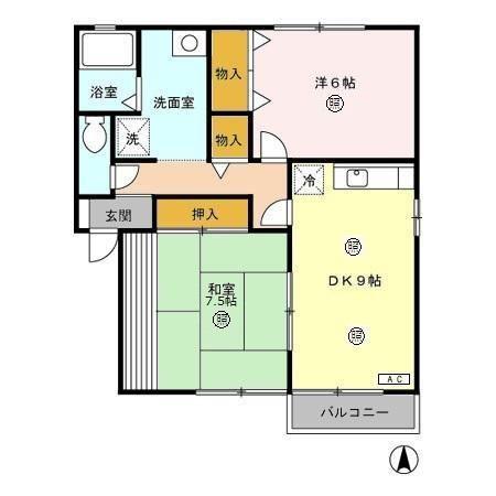 愛花夢 二号館(2DK/1階)の間取り写真