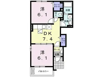 クォーツI(2DK/1階)の間取り写真