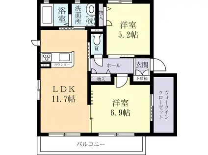 アリスティオA(2LDK/2階)の間取り写真