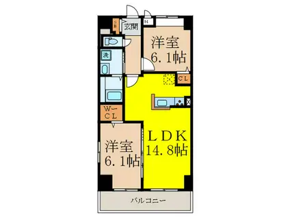 アルンドーインディカ 茨木(2LDK/6階)の間取り写真