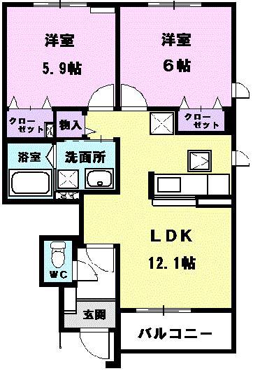 TSメゾン II(2LDK/1階)の間取り写真