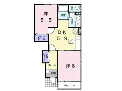 パークビサイド一ツ橋C(2DK/1階)の間取り写真