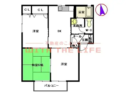 オーロラ北野(2LDK/2階)の間取り写真