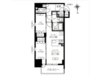 K-COURT谷町四丁目(2LDK/2階)の間取り写真