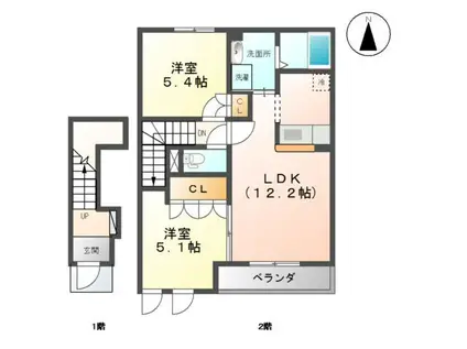 WELCOMEIIIA棟(2LDK/2階)の間取り写真