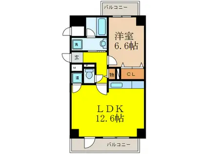 アルデール江坂(1LDK/4階)の間取り写真