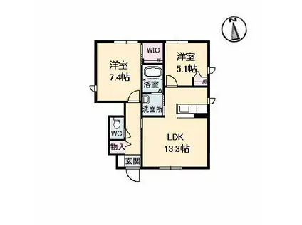 CASA BROTE B棟(2LDK/1階)の間取り写真